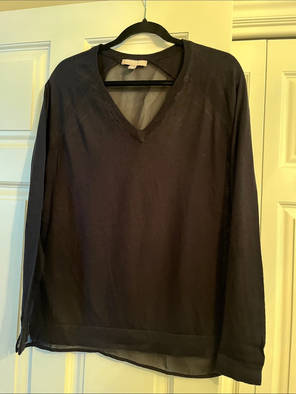 Banana Republic Factory Black V-Neck Pullover Sweater with Sheer Back